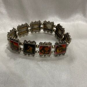 Vintage Silver and Red Charm Bracelet motorcycle theme